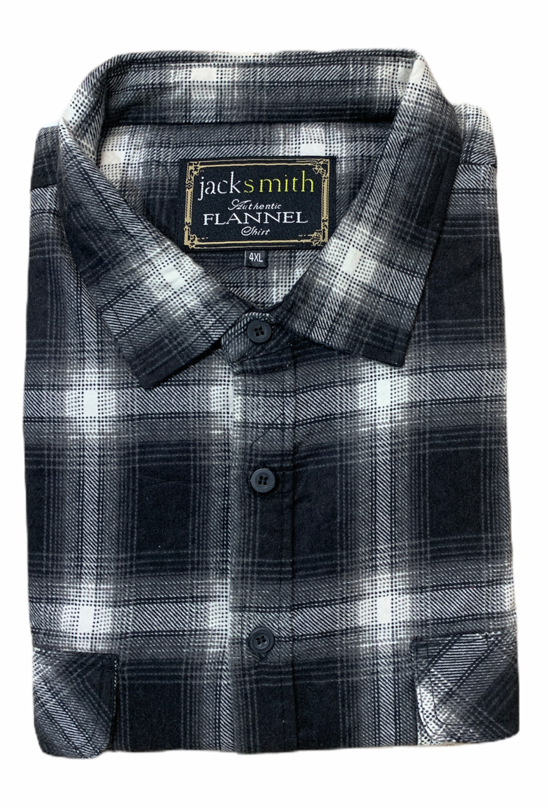 Mens Flannelette Long Sleeve Shirt 100% Cotton Authentic Flannel - Half Placket - Black - 3XL